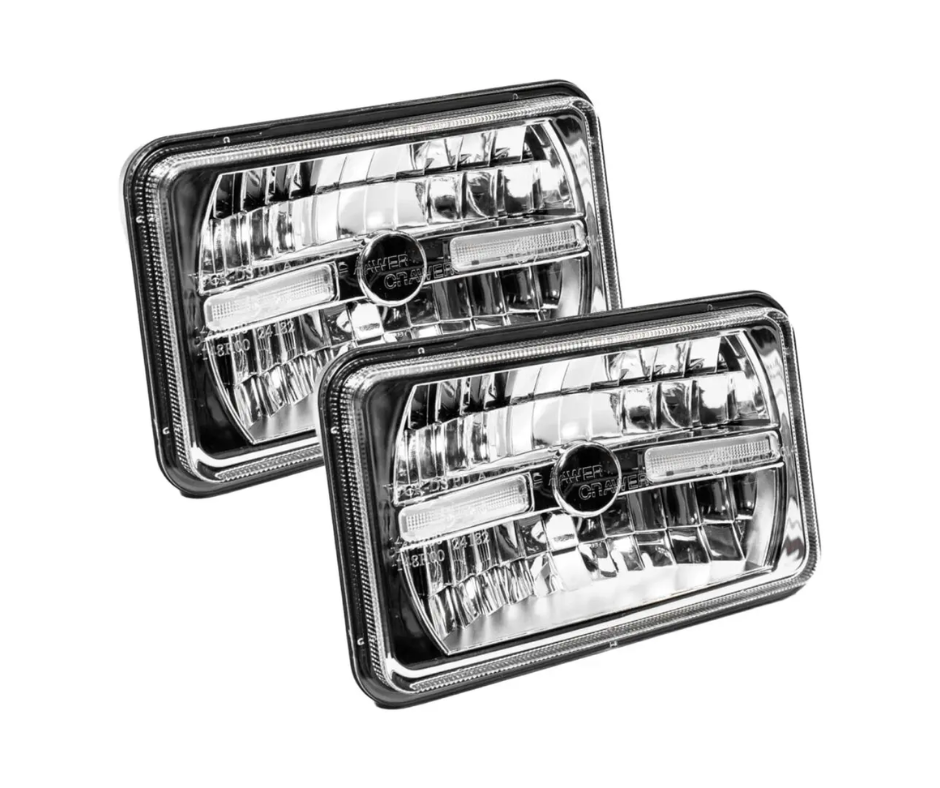 Pair of rectangular car headlights on a white background