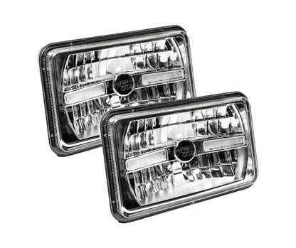 Pair of rectangular car headlights on a white background